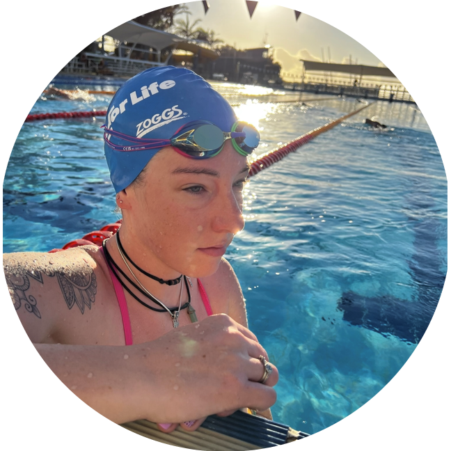 Picture of Halie swimming at her local pool in a Laps for Life Swim Cap Picture of Halie swimming at her local pool in a Laps for Life Swim Cap